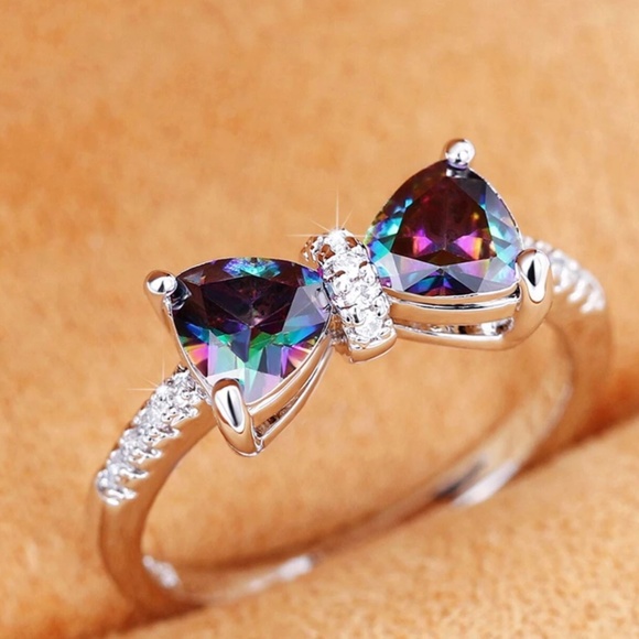 Butterfly Bow Cubic Zirconia Accent Silver Plated Ring sz 7 - Picture 1 of 7